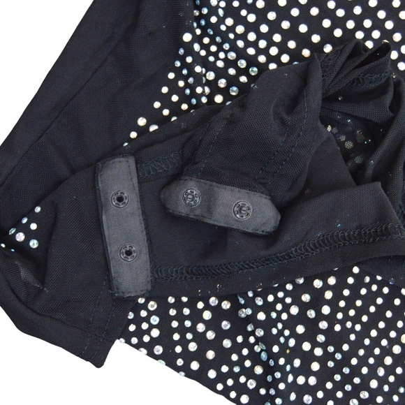 Rhinestone Studded Black Mesh Mock Neck Bodysuit - Size Large - Picture 6 of 8